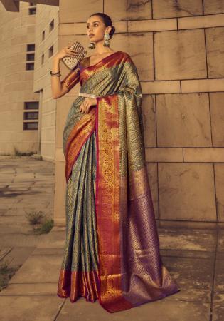 Picture of Pretty Silk Dark Khaki Saree