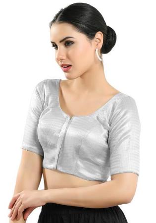 Picture of Silk & Synthetic Light Grey Designer Blouse