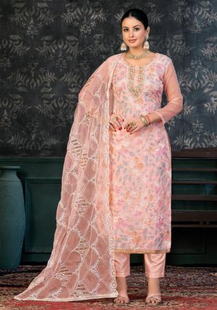 Picture of Magnificent Organza Pink Straight Cut Salwar Kameez