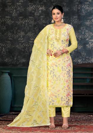 Picture of Fine Organza Khaki Straight Cut Salwar Kameez