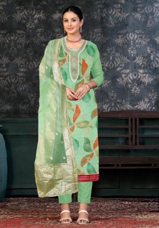 Picture of Organza Dark Sea Green Straight Cut Salwar Kameez