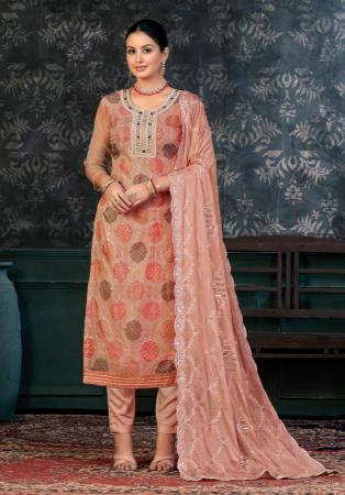 Picture of Organza Rosy Brown Straight Cut Salwar Kameez