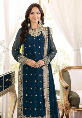 Picture of Georgette Midnight Blue Straight Cut Salwar Kameez