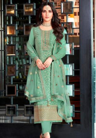 Picture of Synthetic Dark Sea Green Straight Cut Salwar Kameez