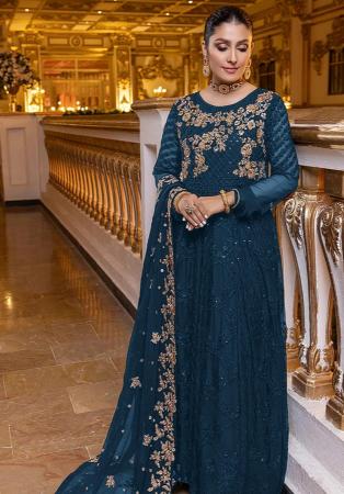 Picture of Georgette Midnight Blue Straight Cut Salwar Kameez