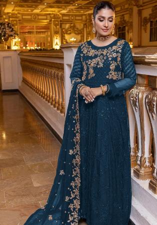 Picture of Georgette Midnight Blue Straight Cut Salwar Kameez