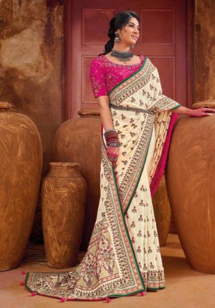 Picture of Well Formed Silk Beige Saree