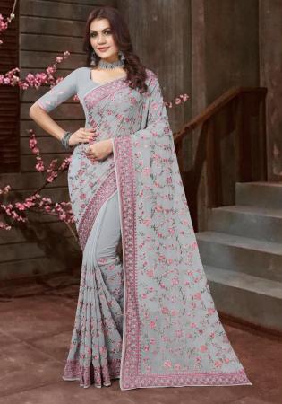 Picture of Marvelous Georgette Light Slate Grey Saree