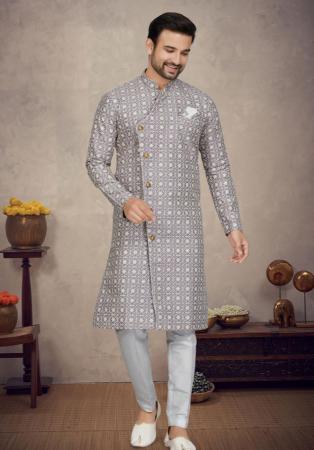 Picture of Well Formed Silk Dark Grey Kurtas