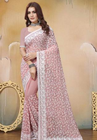 Picture of Ravishing Georgette Rosy Brown Saree