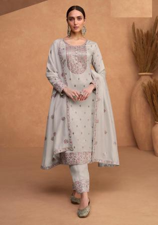 Picture of Delightful Silk Silver Straight Cut Salwar Kameez