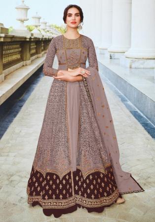 Picture of Excellent Net Rosy Brown Straight Cut Salwar Kameez