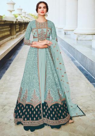 Picture of Net Dark Sea Green Straight Cut Salwar Kameez