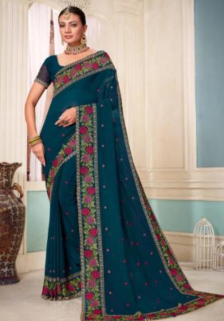 Picture of Marvelous Georgette Teal Saree