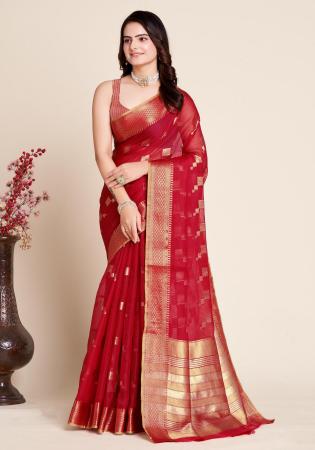 Picture of Amazing Silk Fire Brick Saree