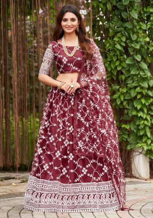 Picture of Excellent Georgette Maroon Lehenga Choli