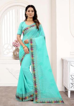 Picture of Alluring Georgette Sky Blue Saree