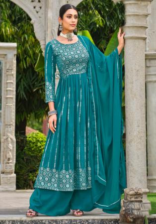 Picture of Fascinating Georgette Teal Readymade Salwar Kameez