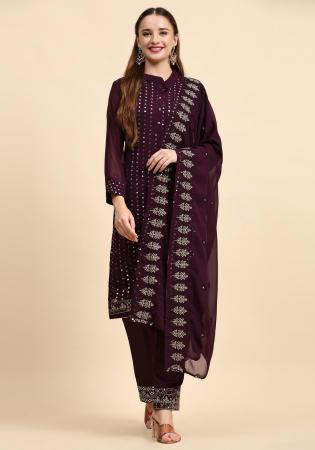 Picture of Georgette Dark Olive Green Straight Cut Salwar Kameez