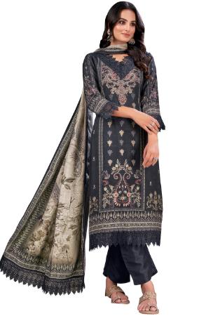 Picture of Satin Dark Slate Grey Readymade Salwar Kameez