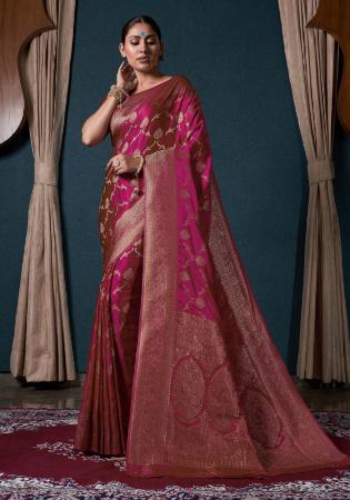 Picture of Fine Satin & Silk Hot Pink Saree