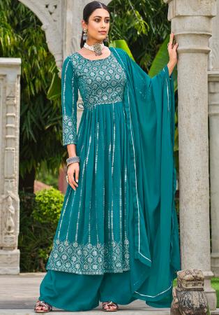 Picture of Elegant Georgette Teal Readymade Salwar Kameez