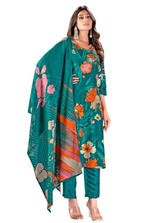 Picture of Radiant Satin Teal Readymade Salwar Kameez