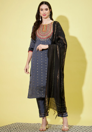 Picture of Superb Silk Slate Grey Readymade Salwar Kameez