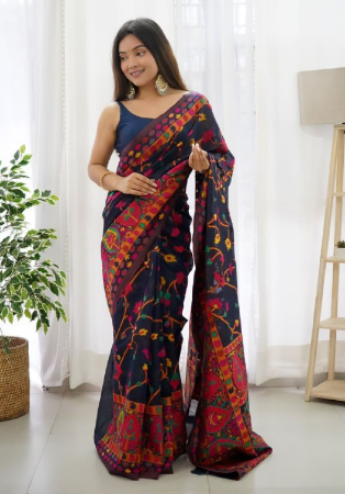 Picture of Ravishing Silk Navy Blue Saree