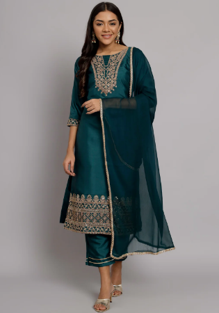 Picture of Bewitching Silk Sea Green Readymade Salwar Kameez