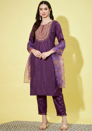 Picture of Wonderful Silk Purple Readymade Salwar Kameez