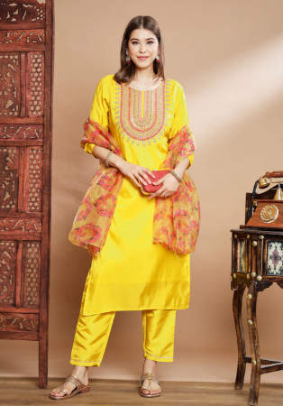 Picture of Ravishing Silk Golden Readymade Salwar Kameez