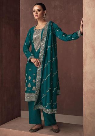 Picture of Silk Midnight Blue Straight Cut Salwar Kameez