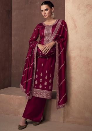 Picture of Bewitching Silk Maroon Straight Cut Salwar Kameez