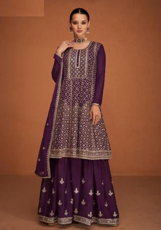 Picture of Resplendent Georgette Purple Straight Cut Salwar Kameez