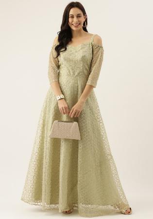 Picture of Cotton & Georgette & Net Dark Khaki Readymade Gown