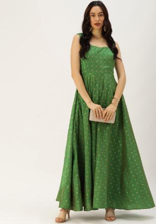 Picture of Cotton & Georgette & Net Dark Olive Green Readymade Gown