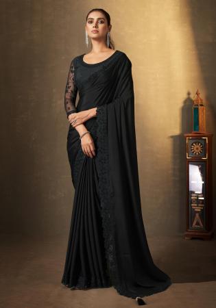 Picture of Good Looking Satin & Silk Black Saree