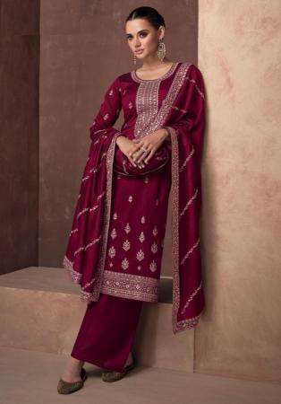 Picture of Marvelous Silk Maroon Straight Cut Salwar Kameez