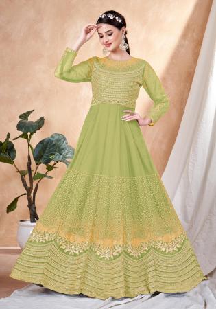 Picture of Nice Net Dark Khaki Anarkali Salwar Kameez