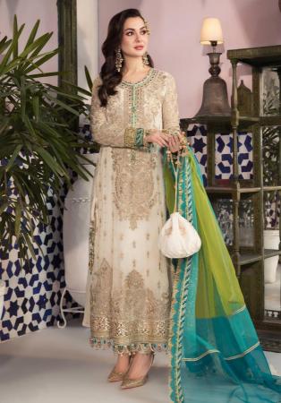 Picture of Georgette Off White Straight Cut Salwar Kameez