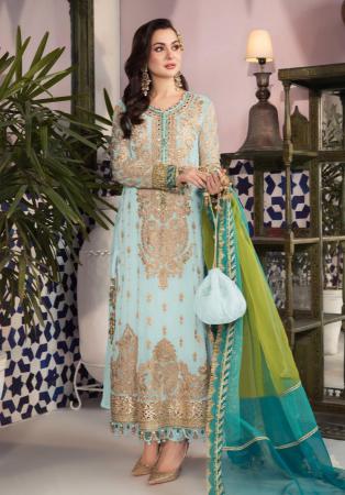 Picture of Georgette Light Steel Blue Straight Cut Salwar Kameez