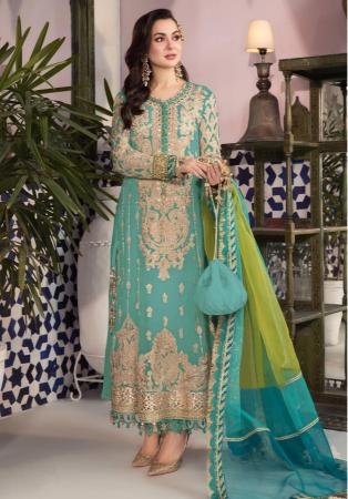 Picture of Georgette Cadet Blue Straight Cut Salwar Kameez