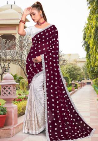 Picture of Stunning Georgette White & Brown Saree