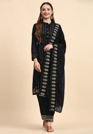 Picture of Gorgeous Georgette Black Straight Cut Salwar Kameez