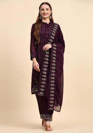 Picture of Georgette Dark Magenta Straight Cut Salwar Kameez