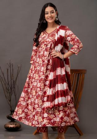 Picture of Rayon & Cotton Maroon Readymade Salwar Kameez