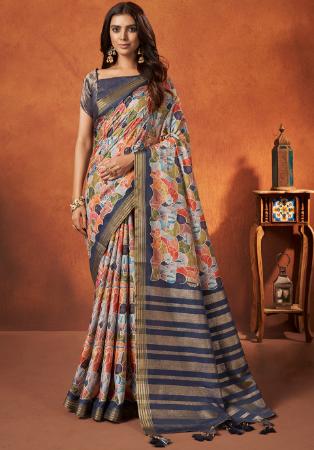 Picture of Exquisite Crepe & Silk Dark Slate Blue Saree