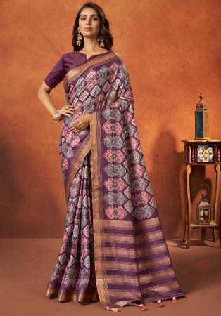 Picture of Pretty Crepe & Silk Purple Saree