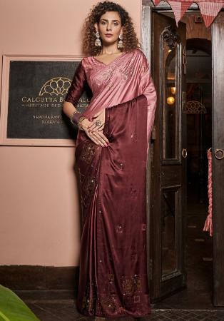 Picture of Good Looking Georgette & Satin Rosy Brown Saree